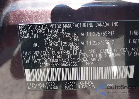 2017 Toyota Rav4 Xle from USA, damaged, VIN 2T3RFREV2HW654665